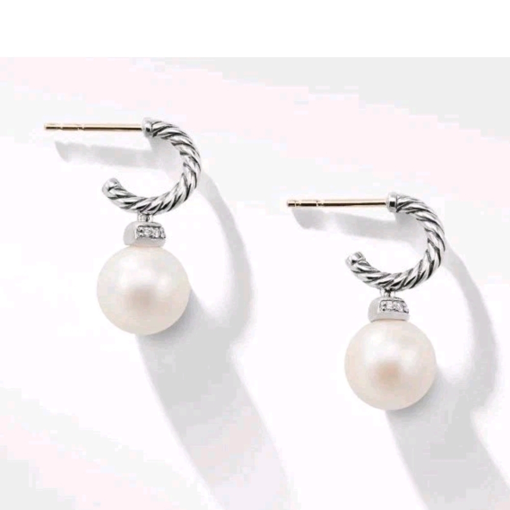 DY pearls silvler twisted cable earrings.